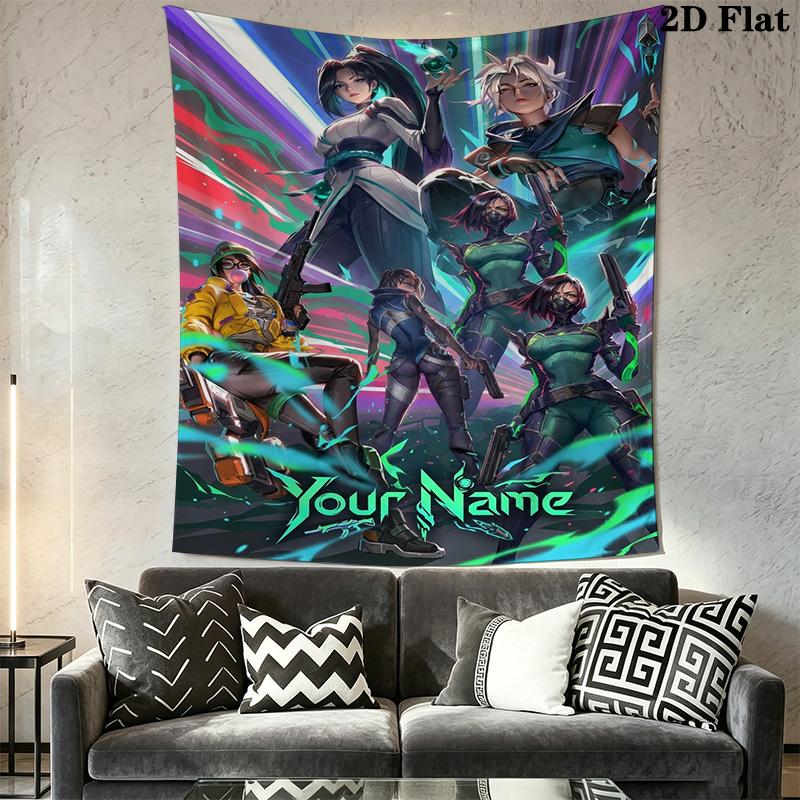 Name Custom Valorant Game Wall Tapestry Aesthetic Wall Hanging Printed Fabric Blanket Decorative Tapestries for Bedroom Living Room Home Decor