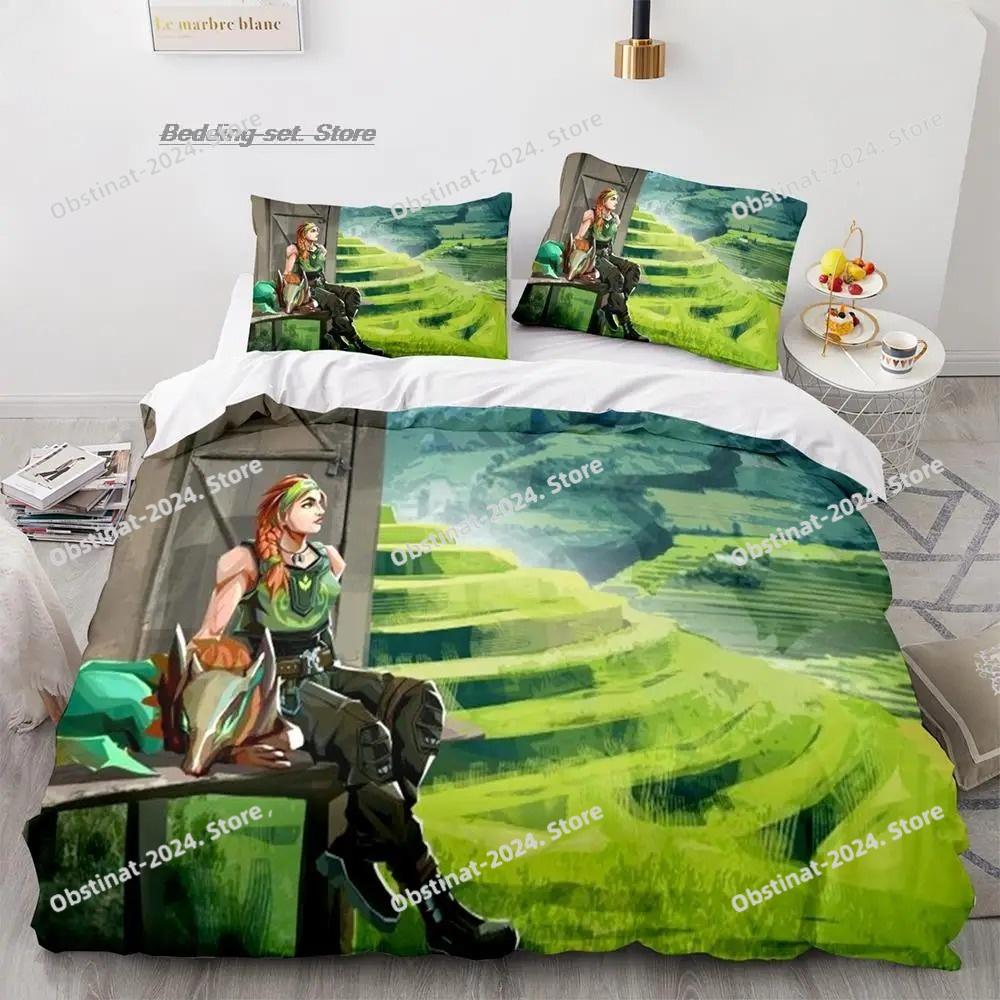 Gaming Valorant Bedding Set Single Twin Full Queen King Size Bed Set Aldult Kid Bedroom Duvetcover Sets 3D Print Anime 034