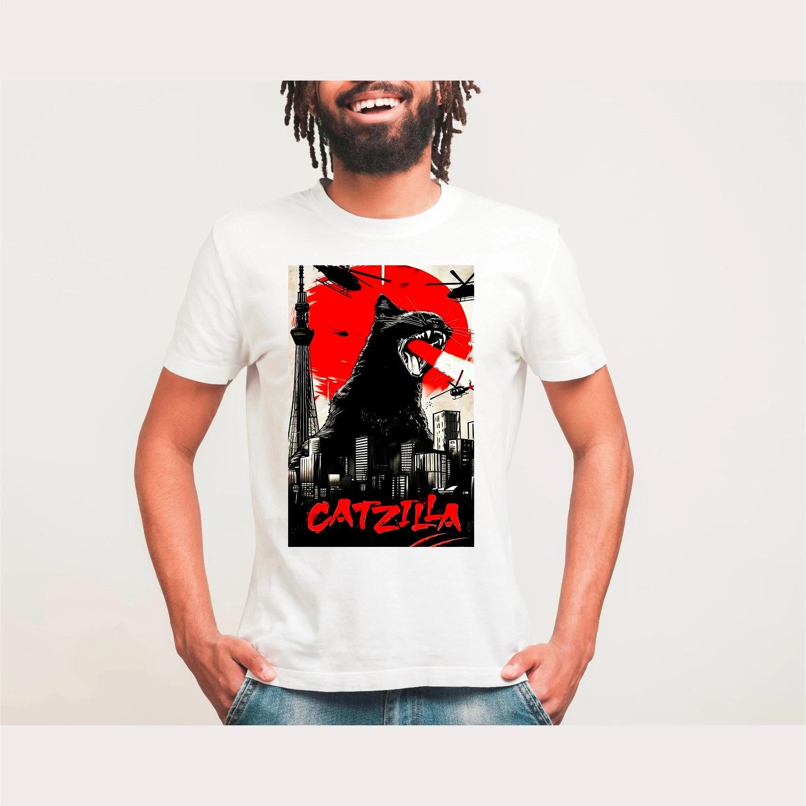Catzilla Cat Funny T-Shirt, Parody Monster Funny Joke Novelty Gift Tee M