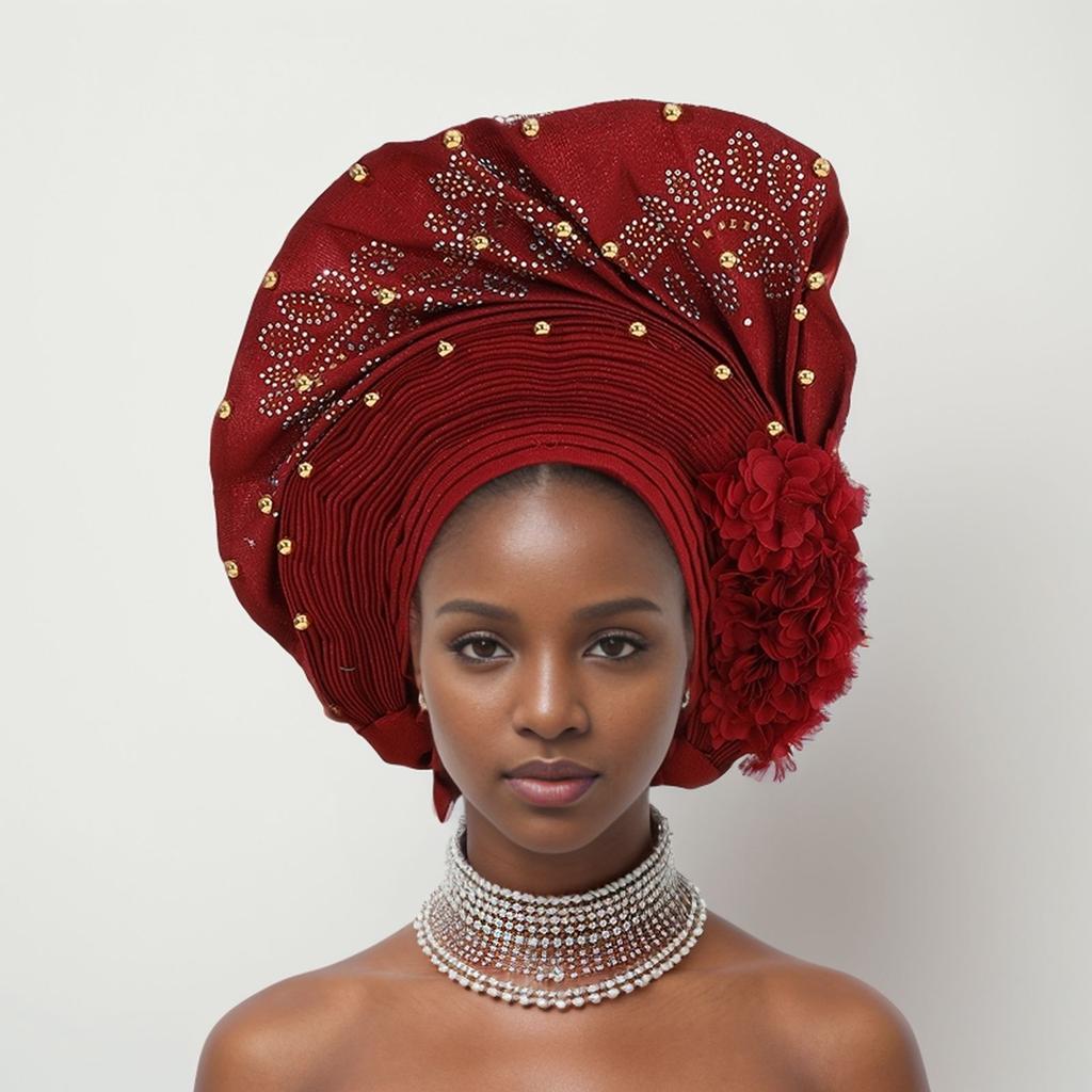 New Fashion Heavy Industry African Turban Hat Turban Hat Wedding Party Gele Adjustable
