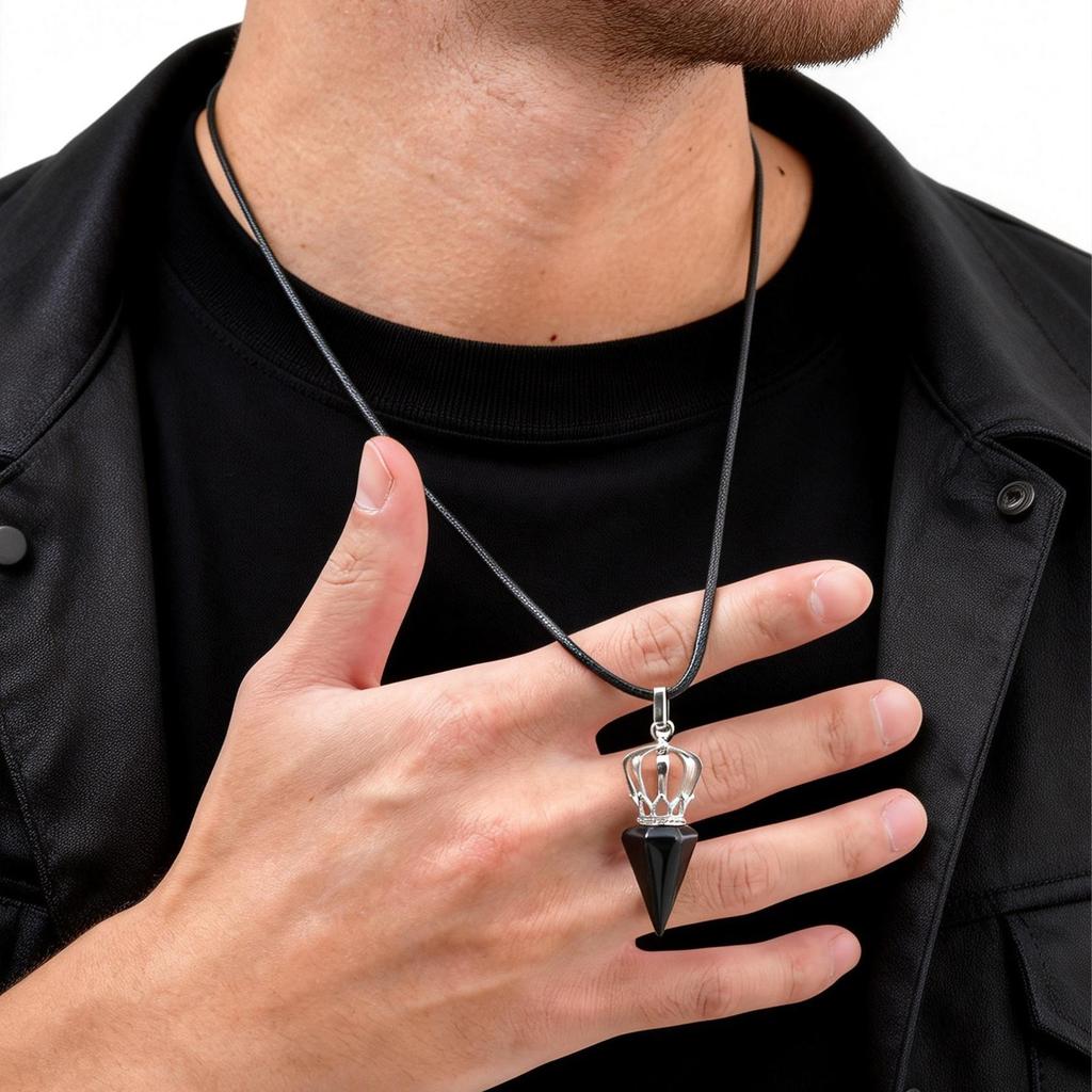 Natural Stone Hexagonal Cone Necklace for Men Boys,Crystal Reiki Reiki Chakra Pendant,Crystal Pendulum Dowsing Spiritual Jewelry