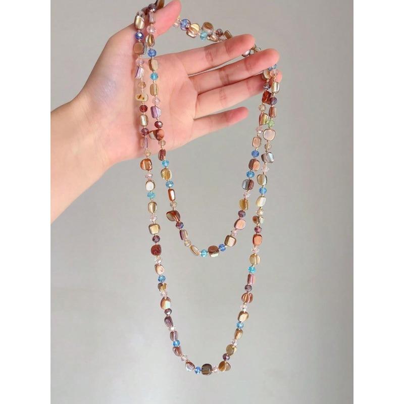 Lady's Retro Necklace, Bohemian Colored Shell Beaded Double-Layer Necklace, Retro Light Luxury Holiday Long Necklace That Can Be Stacked, The Colors O