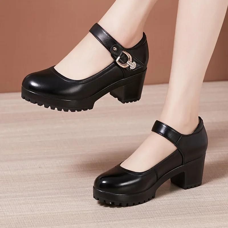 Small Big Size 32-43 Block Heel Platform Shoes 2025 Fall Spring Med Heels Pumps Ladies Wedding Work Shoes for Office