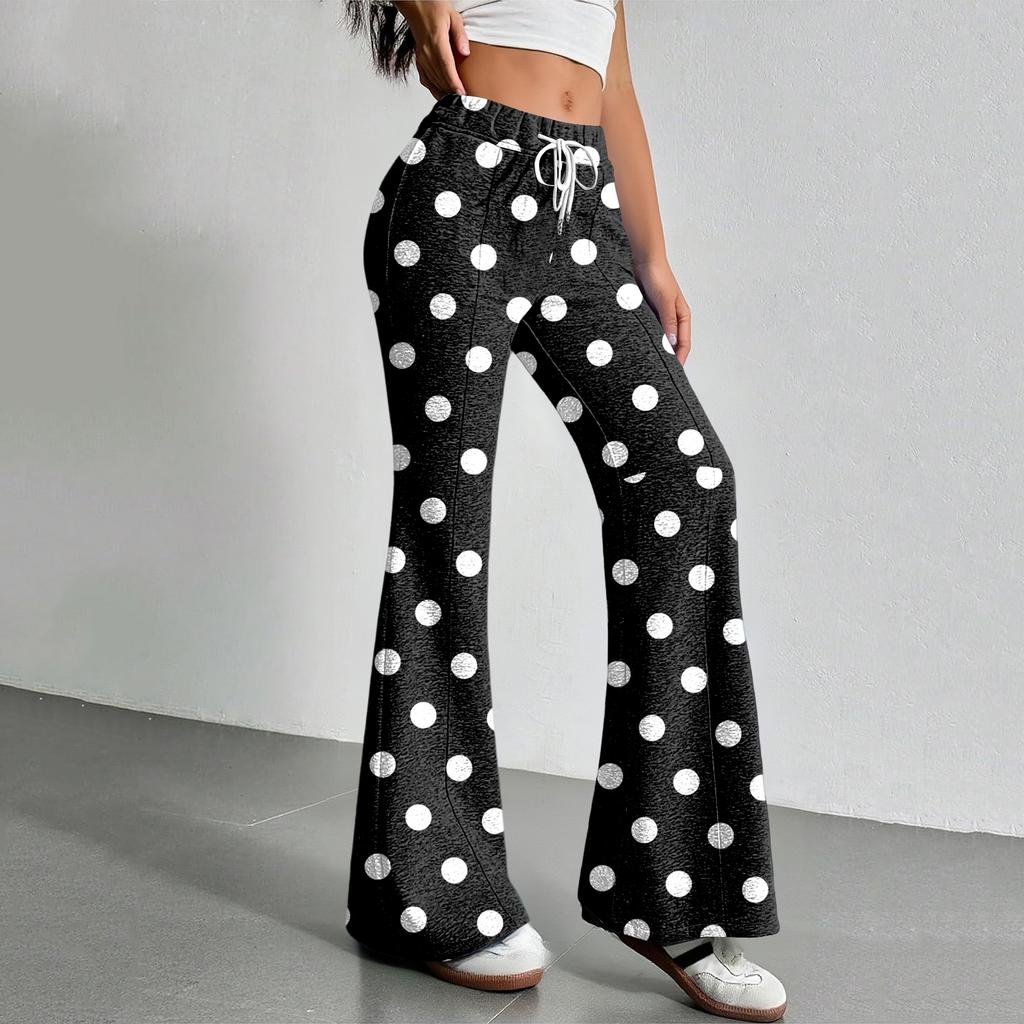 Women's Fashion Loose Drawstring Waist Polka Dot Printed Casual Sports Pants Casual Flared Pants