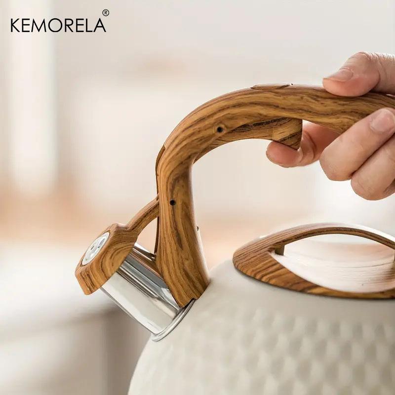 KEMORELA 3L Stainless Steel Boiling Kettle with Hammer Pattern Whistle Heat-Resistant Handle for Gas And Induction Cookers