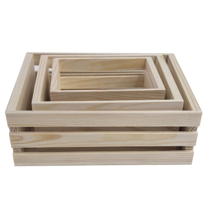Miniature Wooden Nesting Boxes Set of 3 Size Rural Pine Storage Containers Box For Home Kitchen Bedroom Office Use