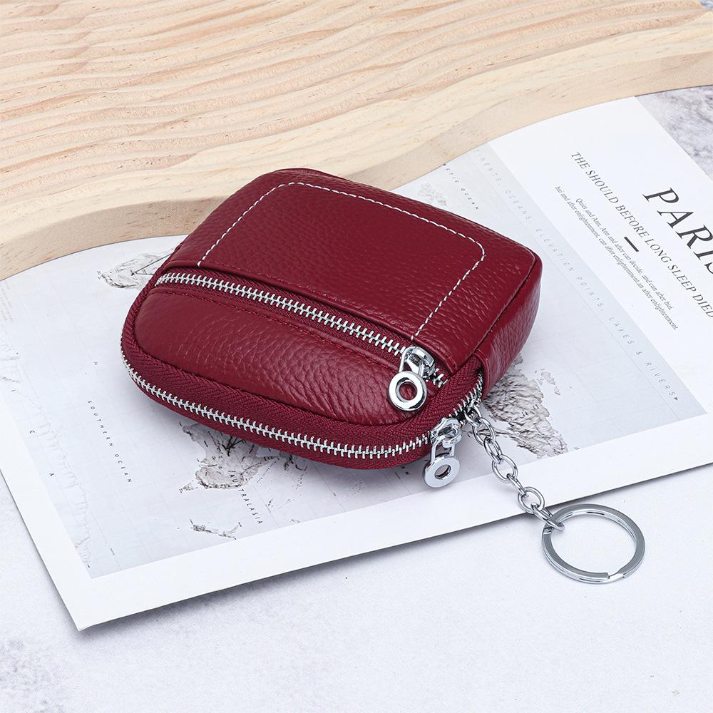 Women's Genuine Leather Mini Coin Purse with Zipper - Compact Storage for Driver's License, Lipstick, and Earphones.