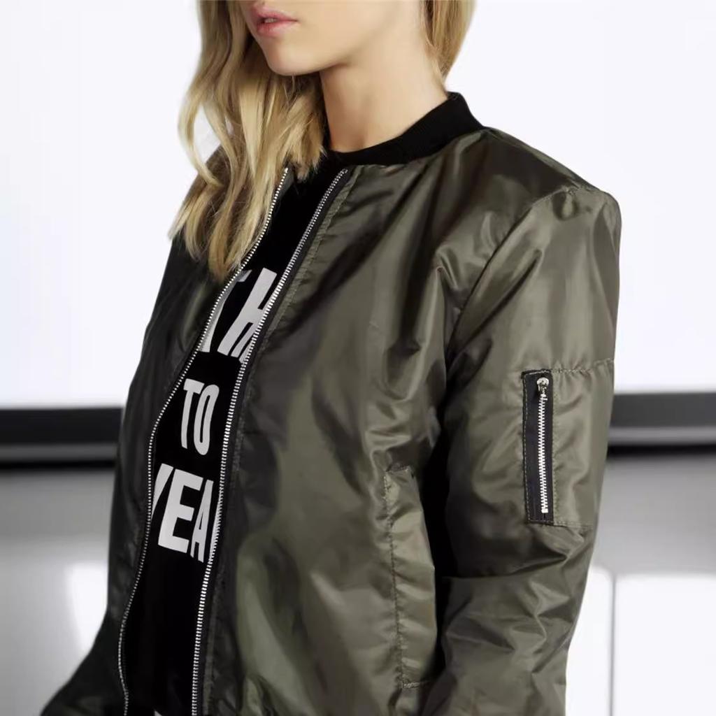 Mode Damen Dünne Jacken Grün Rot Schwarz Basic Frühling Herbst Lässige O-Ausschnitt Jacke Oberbekleidung Frühling Herbst