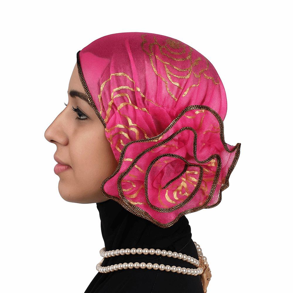 Bronzing Flower Women's Hat Elastic Casual Hair Bonnets African Turban Caps  Four Seasons