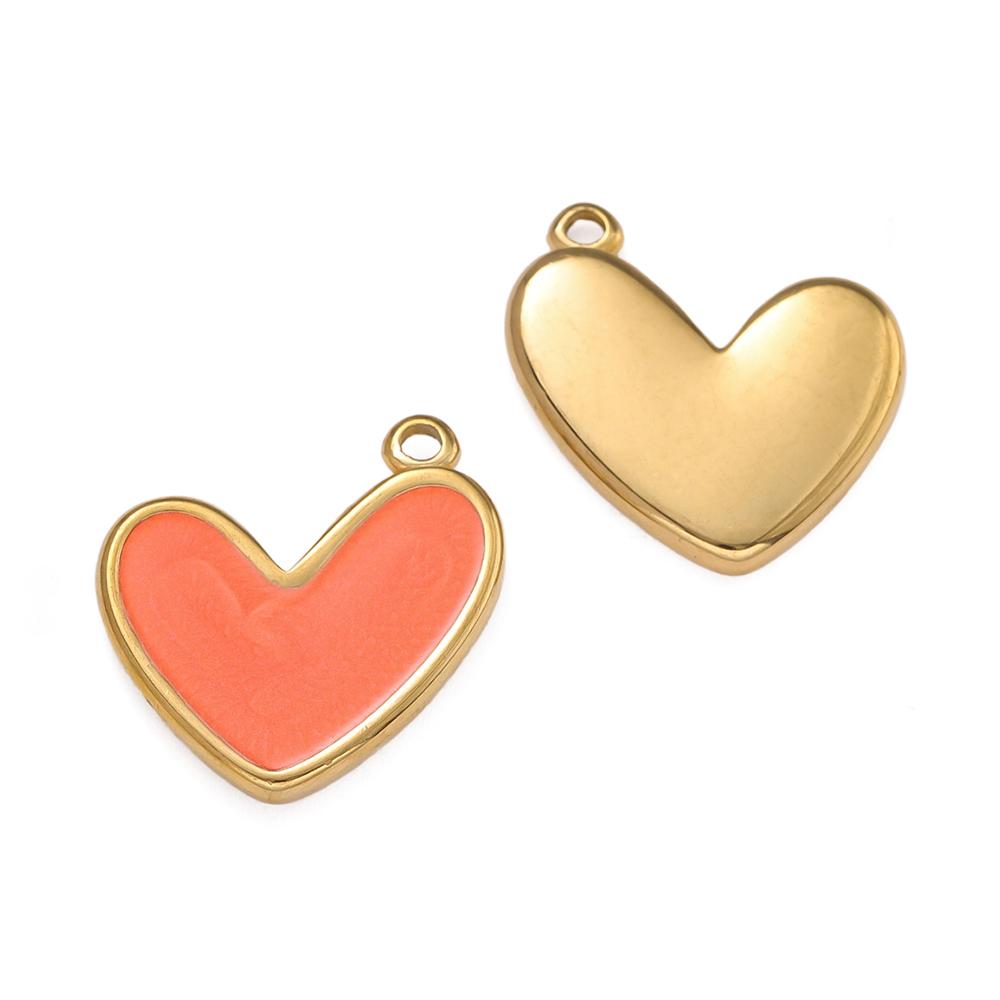 2Piece/Pack Stainless Steel Colorful Enamel Heart Charms for DIY Necklace Bracelet Earrings Trendy Jewelry Making Findings