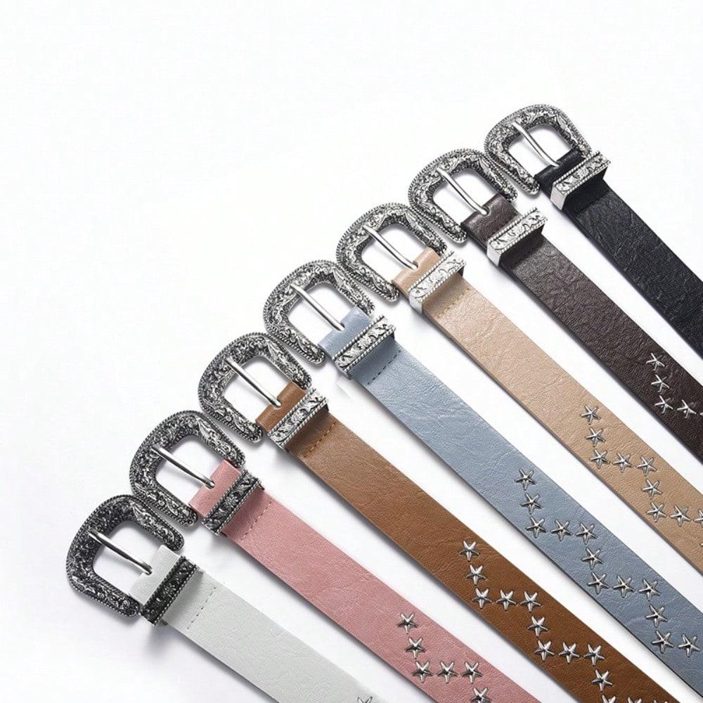 Pentagram Star Willow Nails Trend Fashion Punk Style Wide Belt Personalized Women Jeans Universal Belt Women