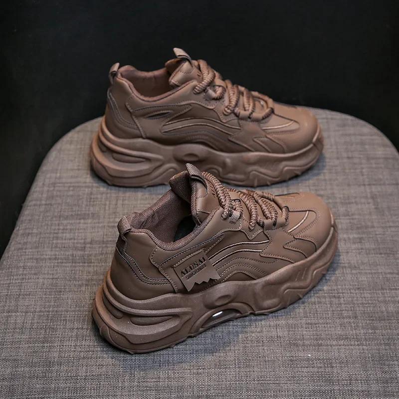 GOOHOJIO Patent Leather Women Chunky Sneakers Spring Casual Thick Bottom Vulcanized Shoes Ladies Breathable Mesh Sneaker Female