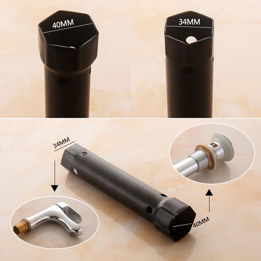 204mm Tubular Box Wrench M34-40 Dual Socket Wrench Carbon Steel Tool for Plumbing and Home Repairs Tap Tool Basin Wrench