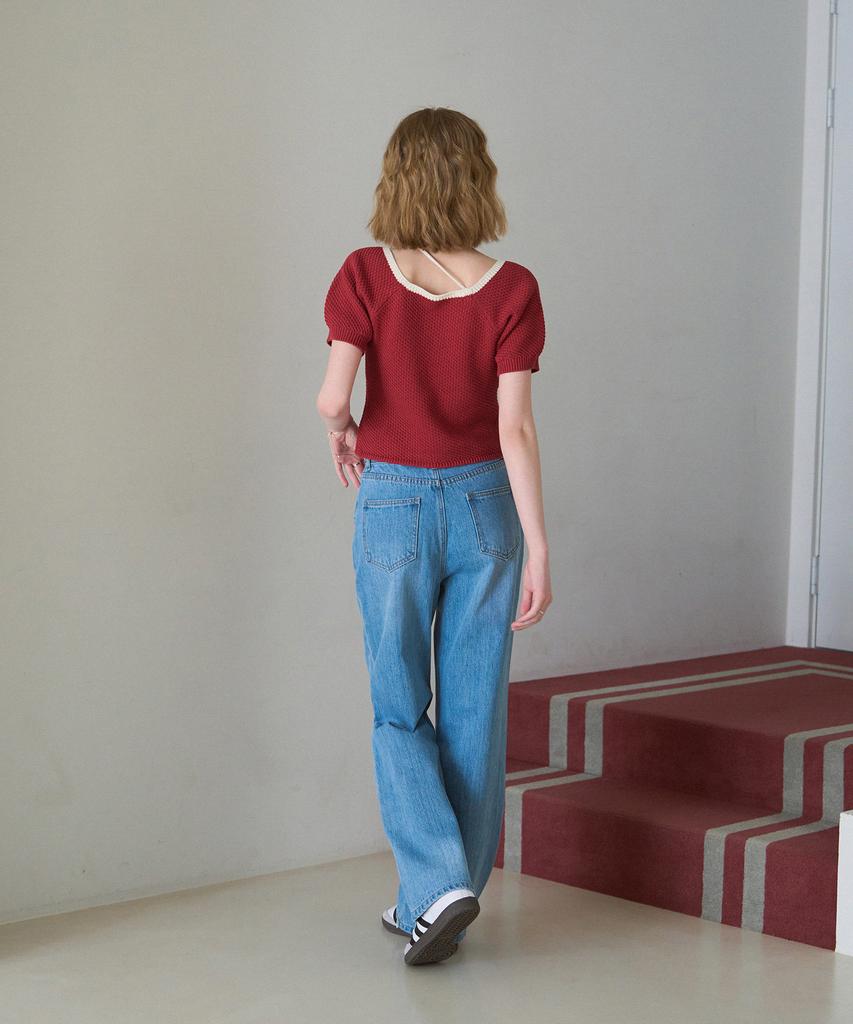 Deuloupisumeon Ballon Ribbon Square Knit Top [Red]