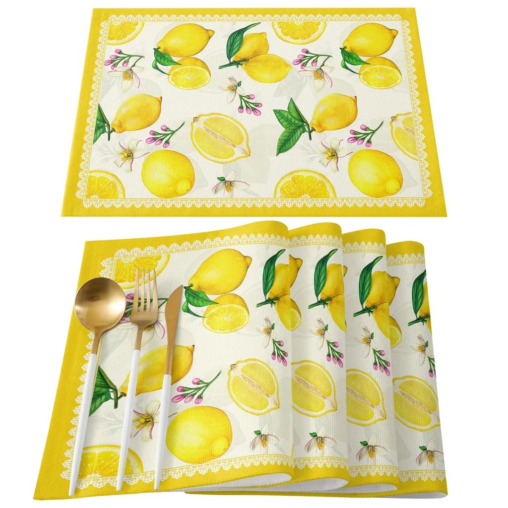 1PC Lemon Idyllic Plaid Fruit Kitchen Dining Table Decor Accessories Placemat Heat Resistant Linen Tableware Pads Mats