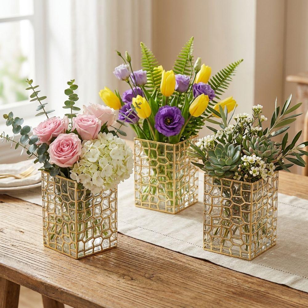 Waterproof Flower Arrangement Vase Clear Plastic Tableware Storage Box Desk Organizer