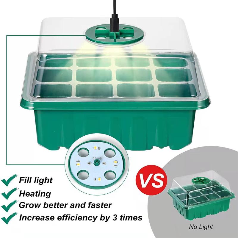5pcs Seedling Tray With Led Grow Lights Plant Seed Starter Tray Kit Greenhouse Growing Trays With