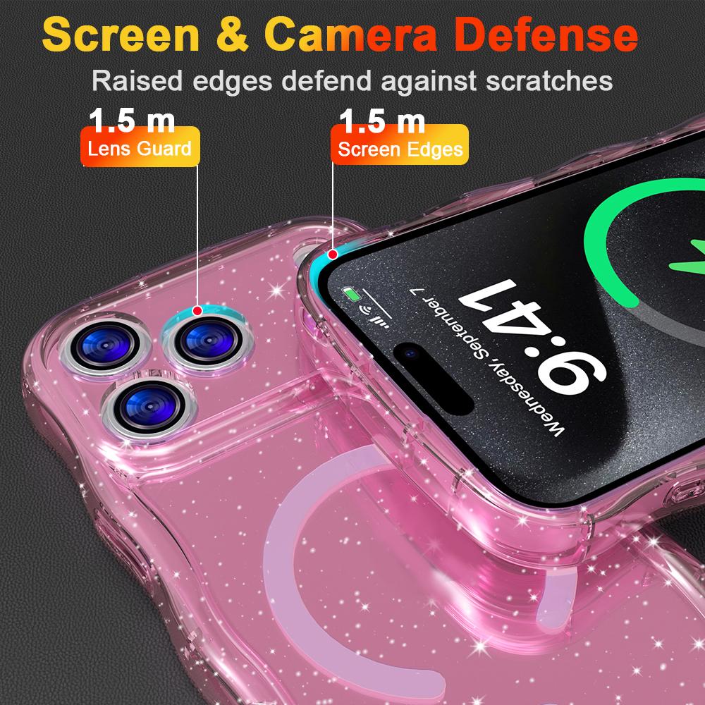 For iPhone 17 Pro Max Magnetic Case Wave Edge Glitter TPU Phone Back Cover