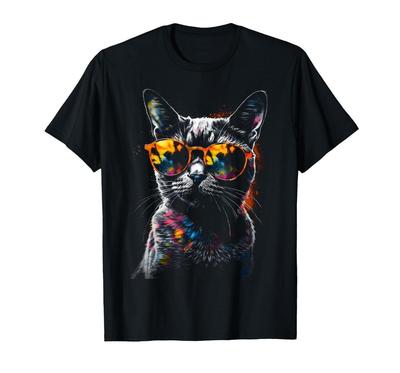Katzen Sonnenbrille - Haustier Tier Kunst Katze T-Shirt