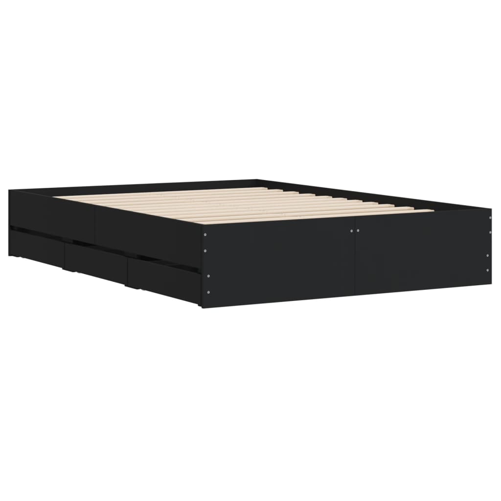 Bed Frame with Drawers Black 120x190 cm Engineered Wood