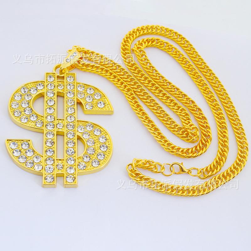 80s 90s Accessories Outfit for Men Hip Hop Costume Kit Old School Rapper Gold Color Dollar Rope Chain Ring Party Jewelry