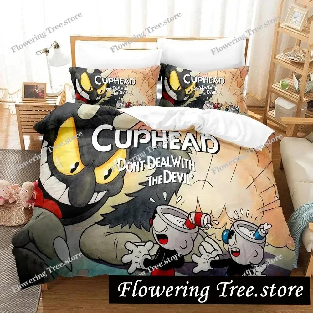 Cartoon Mugman Cuphead Bedding Set Duvet Cover Bed Set Quilt Cover Pillowcase Comforter king Queen Size Boys Adult Bedding Set