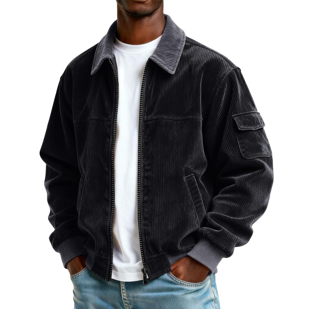 Men's Colorblock Corduroy Pocket Zipper Jacket Men's Plus Size Casual Sports Jacket