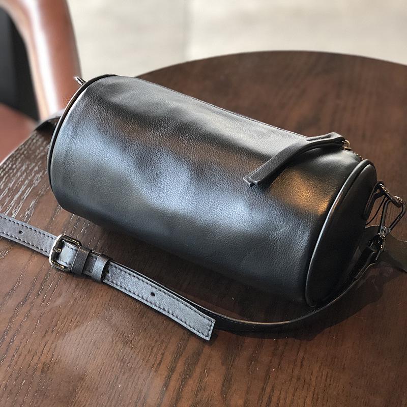 

Мягкая женская сумка из воловьей кожи, бочкообразная сумка из натуральной кожи, однотонная маленькая сумка-мессенджер чёрный