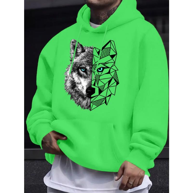 Men's Casual Versatile Style Fashion Hoodie, Wolf Print