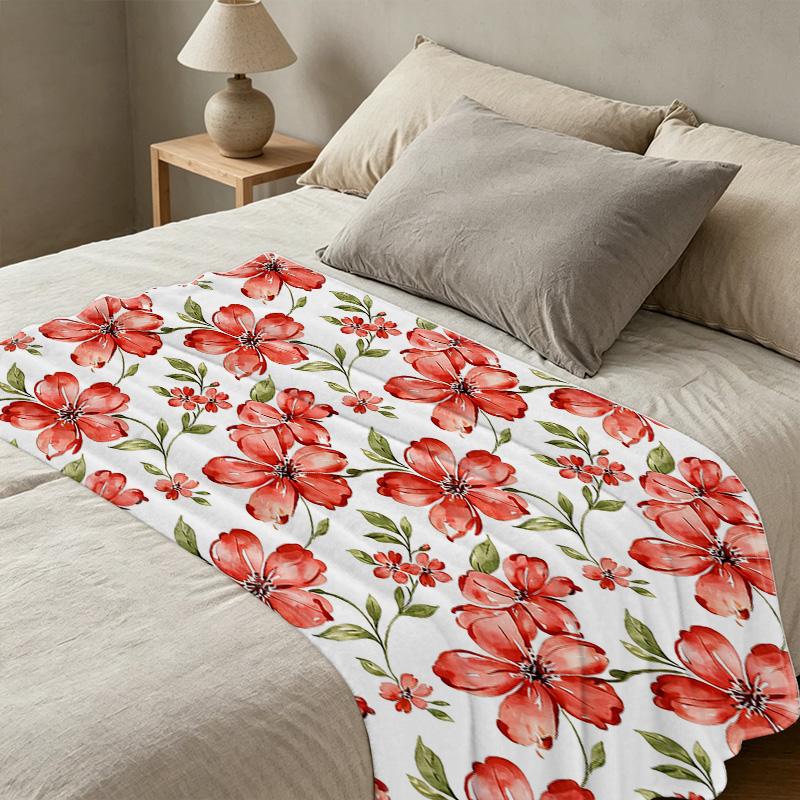 Plush Flannel Fleece Blanket, Machine Washable Soft Cozy Throw with Delicate Floral Print for Bedroom, Sofa, Office Napping, Christmas & Halloween
