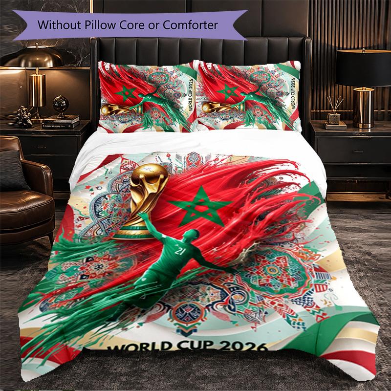 Ensemble de literie 3 pièces motif football Maroc Housse de couette douce en microfibre avec taies d'oreiller pour chambre à coucher