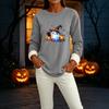 Women's Lined Round Neck Long Sleeve Halloween Print Casual Top for Winter