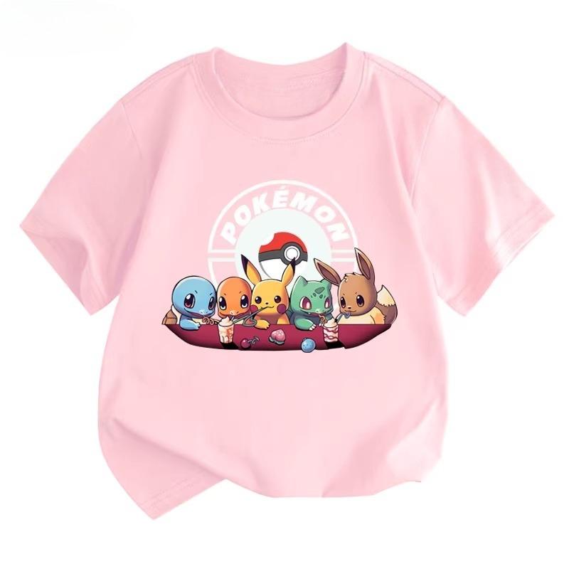 Potdemiel Estate Nuova T-shirt in Puro Cotone con Stampa Pikachu per Bambini, Ragazzi e Ragazze, T-shirt per Bambini Comoda e Traspirante
