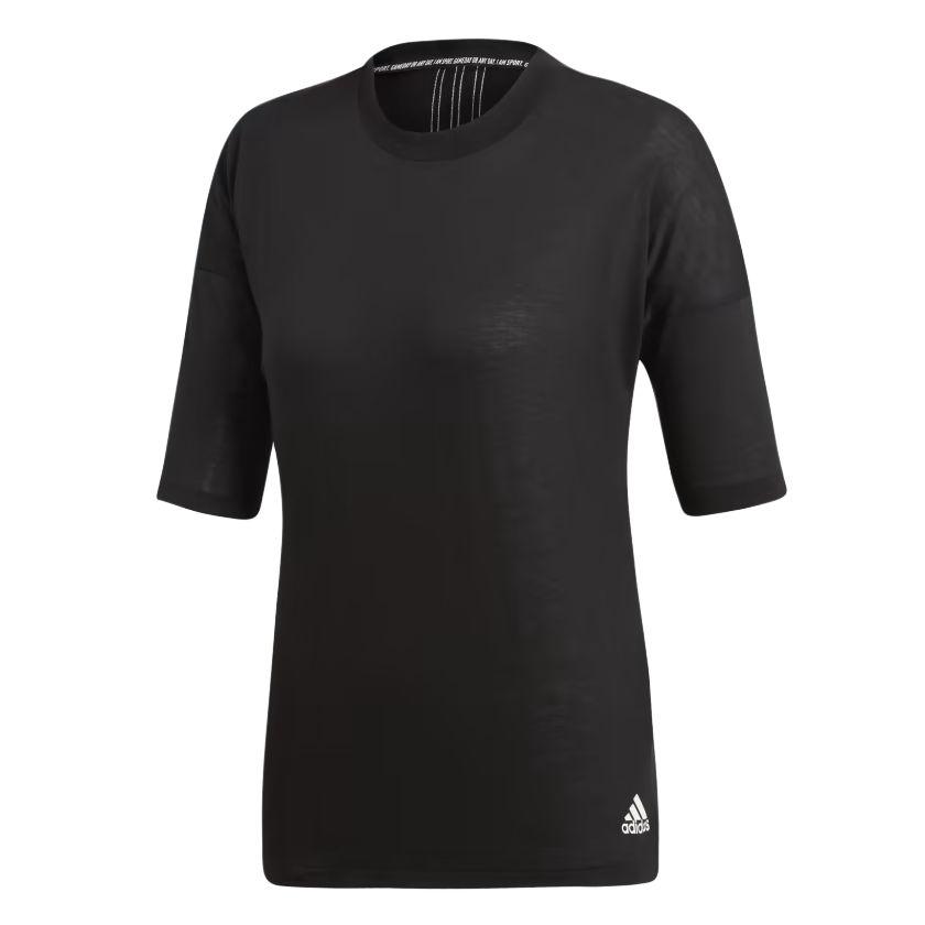

Adidas Round Neck Striped Knit Short Sleeve T-Shirt Women Tops Black EB3820 L