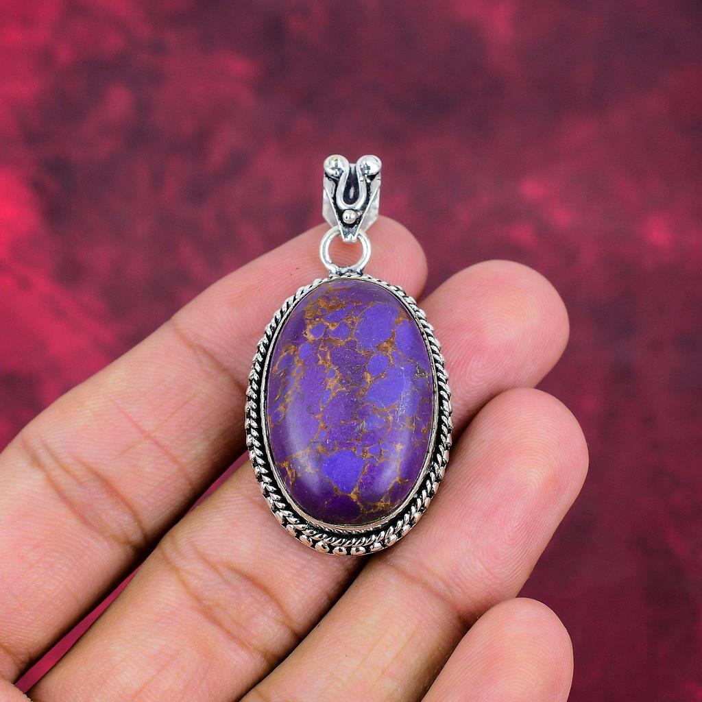 Purple Copper Turquoise Pendant, 925 Solid Sterling Silver Jewelry, Gemstone Pendant, Gift For Her Handmade Dainty Jewelry