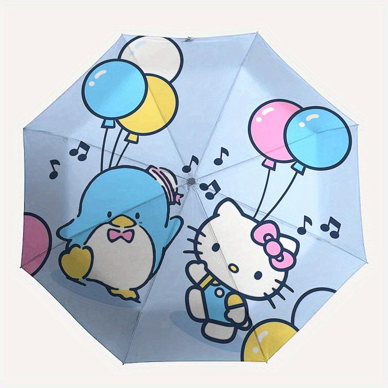 Hello Kitty, Penguin Automatic Open/Close Umbrella-Cute Umbrella with Cute Design, Portable 3-Fold Compact Umbrella for Men & Women, Hallowe