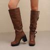Women's High-heeled Boots Autumn and Winter Thick-heeled Large-size Casual Boots Roman Medium Boots