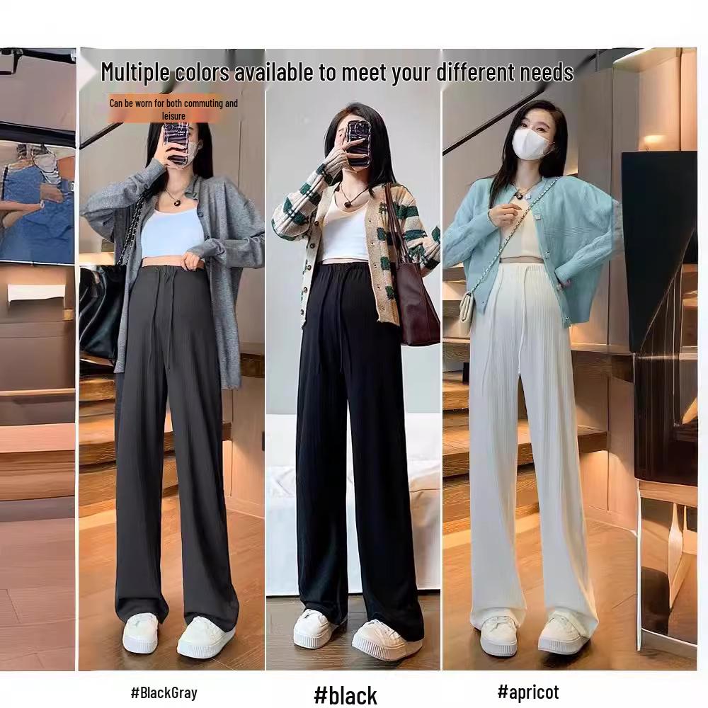 2024 Petite Maternity Pants: Spring/Autumn Wear, No Belly Support, Drawstring, Straight/Wide Leg, Long Pants