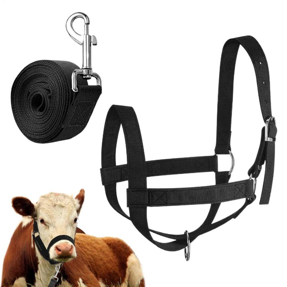Adjustable Horse Halter Nylon Livestock Strap Animal Bridle Cow Halter with Lead Outdoor Use
