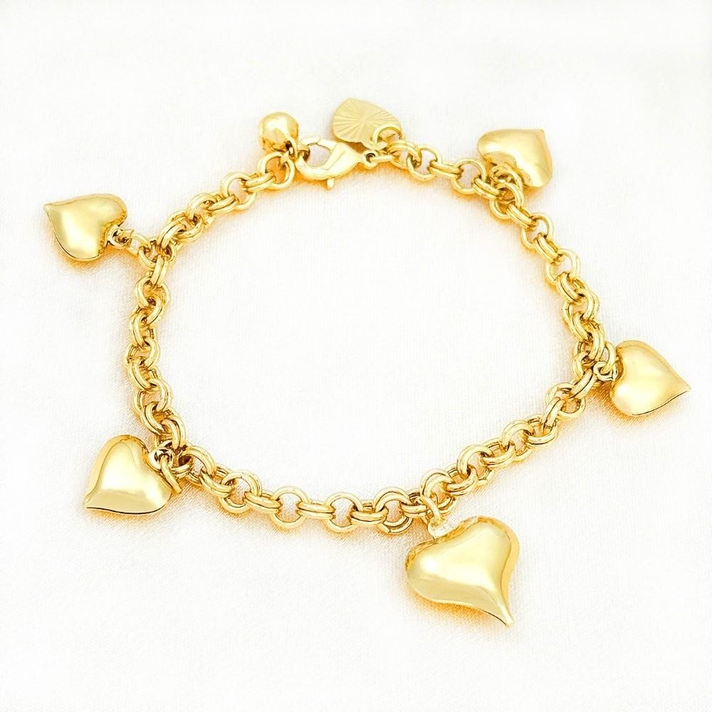 Chain Gold Bracelet Unique Charm Chunky Bracelet Bridal Party Heart Bracelet  Wedding Occasion