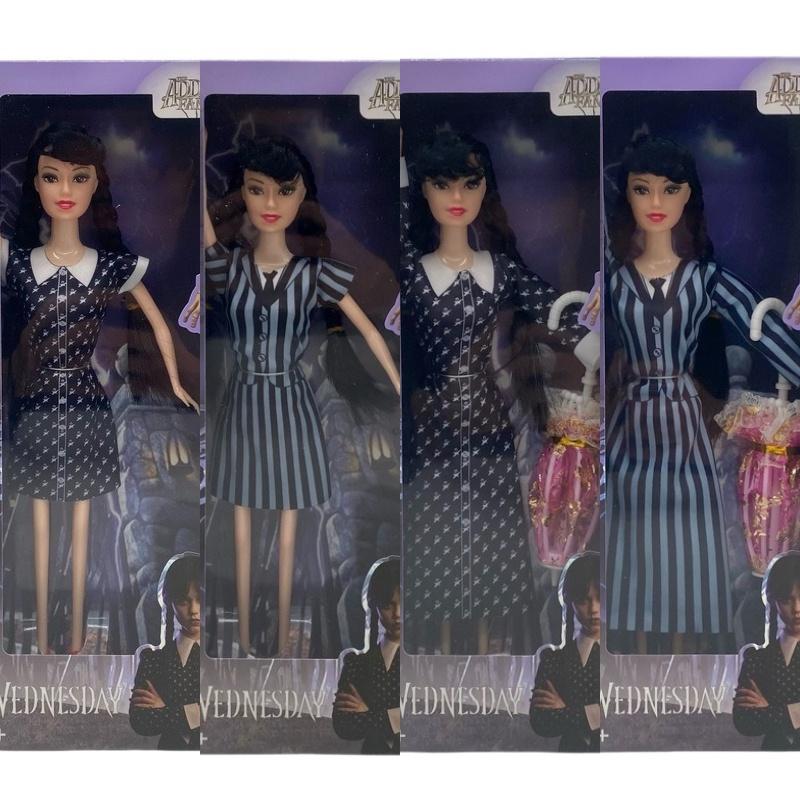 Poupée Mercredi Addams de la Famille Addams Articulée avec Parapluie et Tenues à Pois 5 et 11 Options d'Articulation