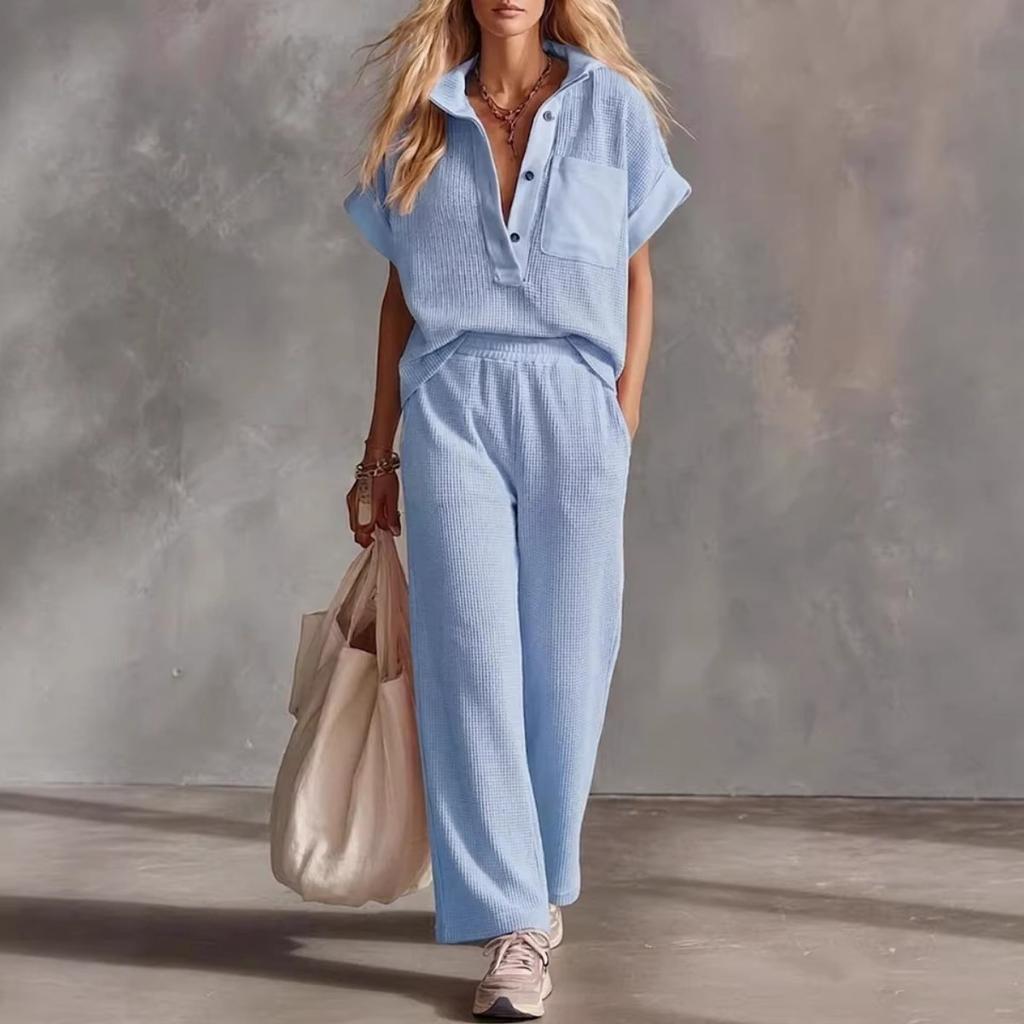 Spring Summer New Women's 2-piece Outfit, Short Sleeve Top + Casual Pants Matching Set, Fashion Casual Two Piece Suit