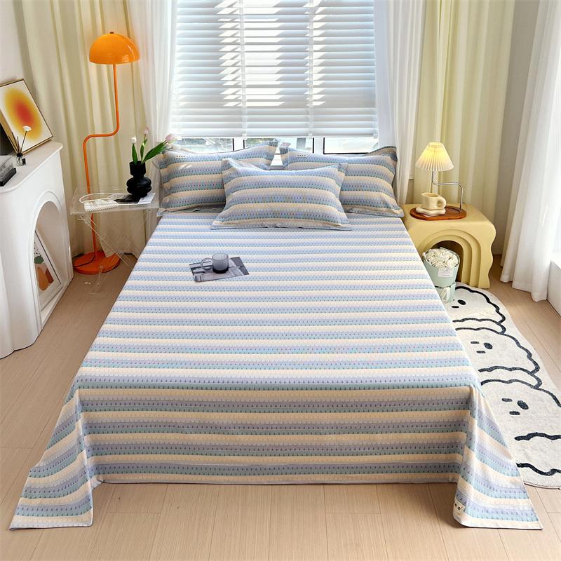 Green Check Raw Cotton Bed Sheets For Double Bed All Seasons Bed Cover Full Set Queen/King Size Flat Top Sheets No Pillowcase