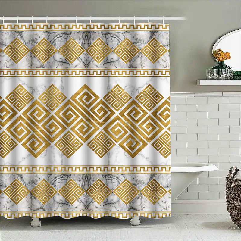 Gold Marble Shower Curtain Extra Long Printed Bath Decor With Hooks Perfect For Modern Bathroom Interior Design Size: 72 X 84 In