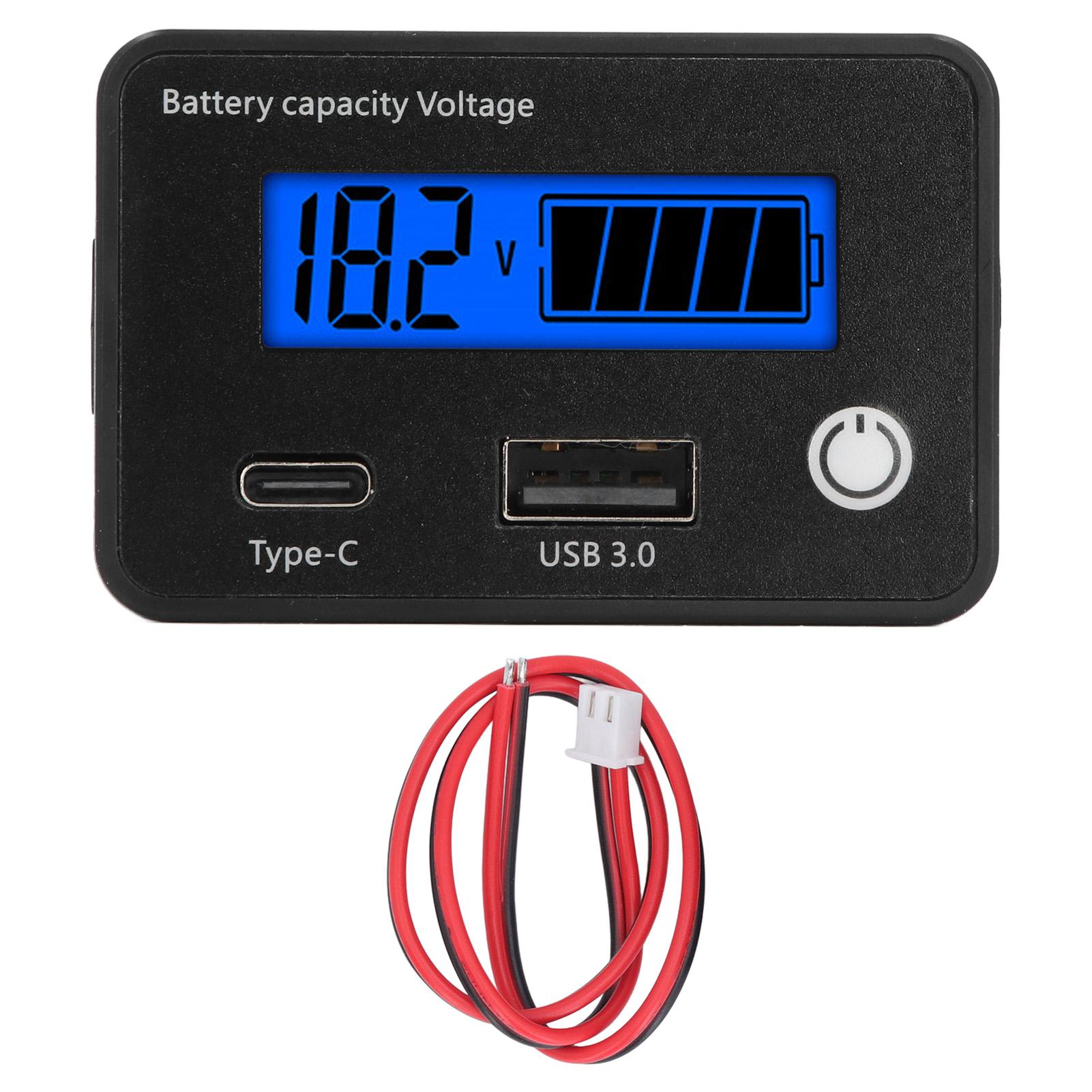 

Цифровий монітор батареї РК-екран DC від 8 до 30 В Порт USB Type C Вимірювач напруги ємності батареї для