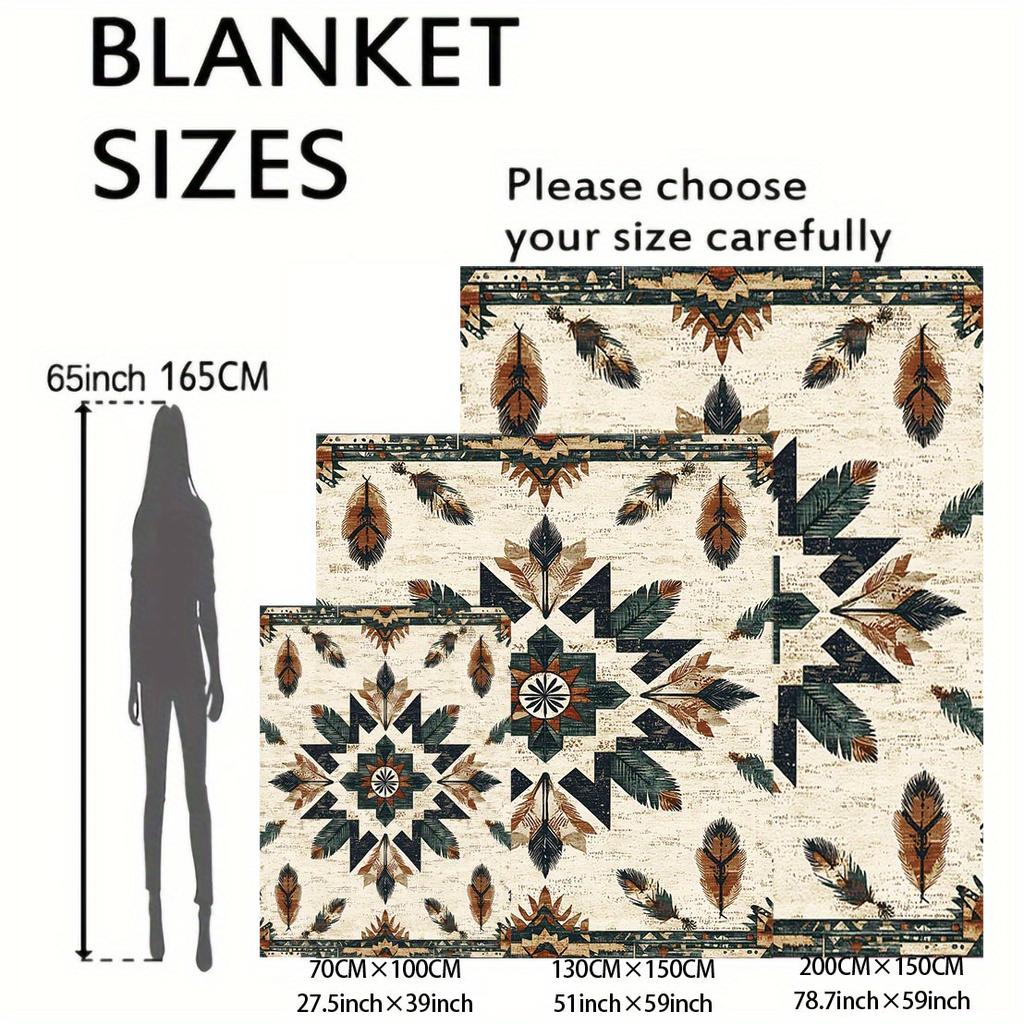 1pc Bohemian Mandala Print Flannel Blanket, Soft Knitted Polyester Throw for Bed, Sofa, Office, Camping, All-Season, Retro Mid-C
