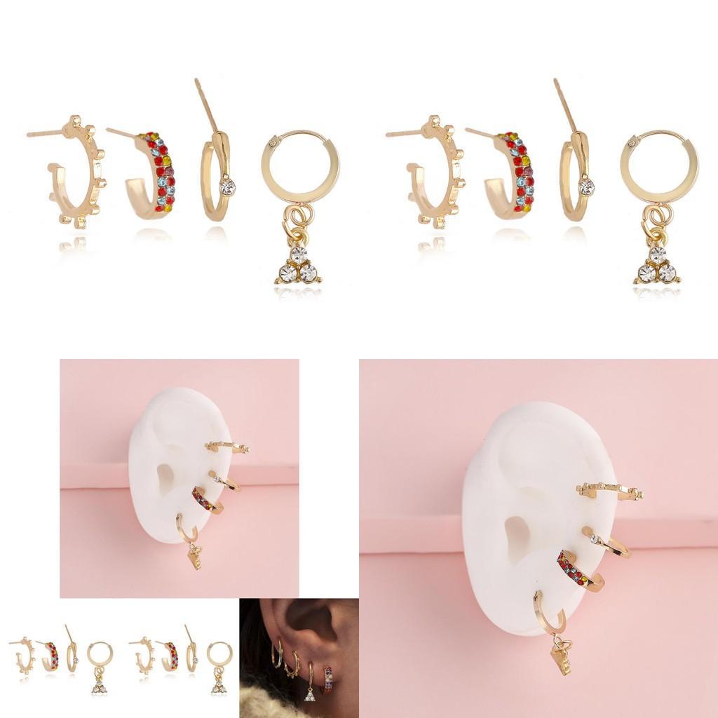 Stylish Geometric C-shaped Earrings Set Fashionable Rhinestone Adorned Jewelry