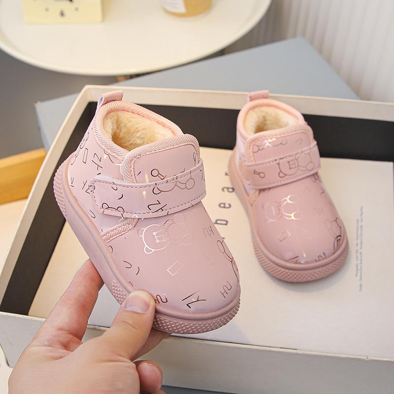 

Kid Winter Snow Boots Boy Solid Color Short Cotton Boots Baby Cotton Shoes Children Casual Velcro Girl Thickened Waterproof Warm 26 розовый