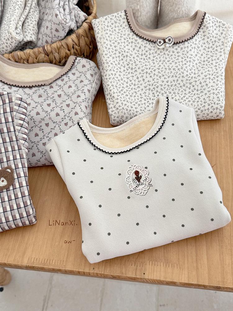 Girls' 2025 Winter Pajama Set: Korean-Style Floral, Fleece-Lined, Comfortable Home Wear