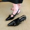 Pointed Black Temperament, High-heeled Toe Cap Sandals, Fairy Shoes, 2024 New Spring and Summer French Style Dress, Single Shoe